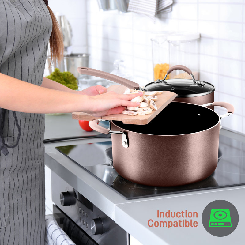 14-Piece Brown Non-Stick Aluminum Cookware Set