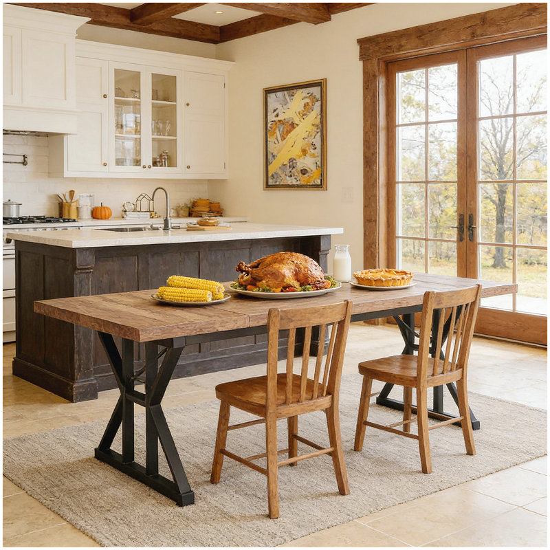 Kitchen Table,Dining Table,Industrial Executive Table, Walnut, Black