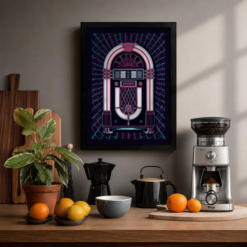 Neon Jukebox Retro - Framed Print, A1 - 84.1 x 59.4 cm, Black