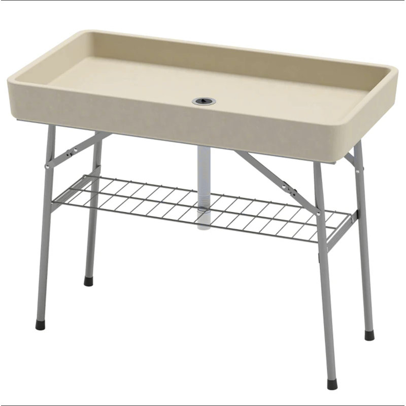 Outdoor Table Cooler,Folding Ice Cooler Table, Tan