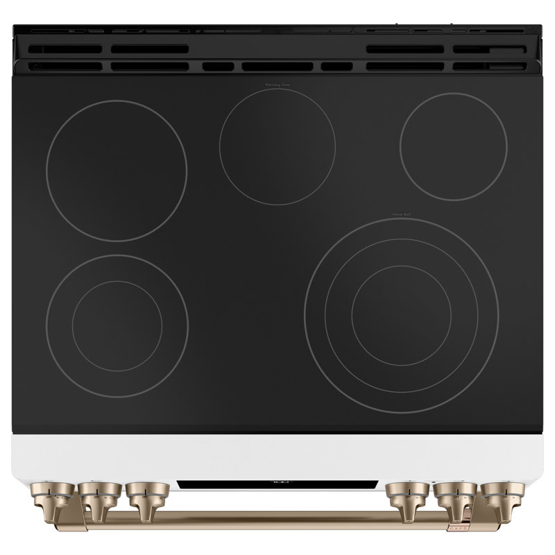 Café Kitchen Suite 30" 5.7 cu. ft. Smart Slide-in Electric Range with Convection Oven, Matte White/Brushed Bronze