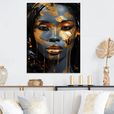 Jaune et bleu, portrait africain de la beauté V - art mural africain en métal