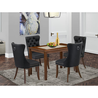 72A123D8C0DC4A9791A81547966BF651 Ensemble de coin-repas 5 pièces comprenant une table de salle à manger rectangulaire et 4 chaises rembourrées, noyer antique