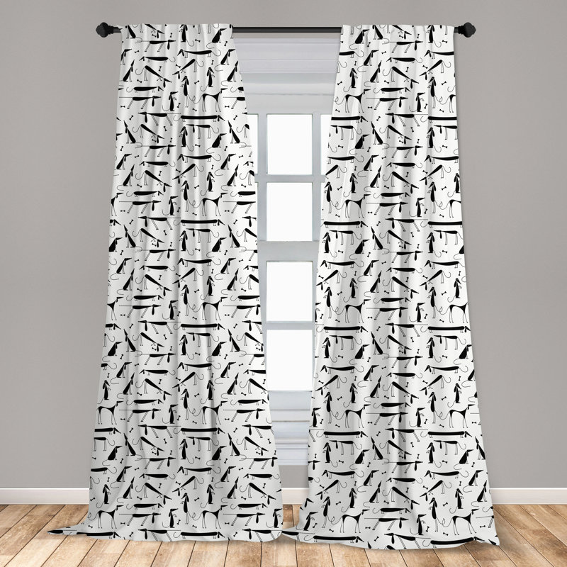 Black and White Dachshund Print Rod Pocket Curtain Panels