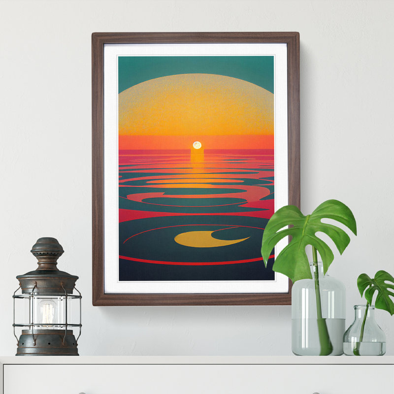 Peaceful Sunset Abstract - Framed Print, 46cm H x 34cm W, Walnut