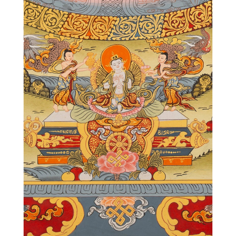 Mandala Manjushree (Thangka sans brocart) | Or 24 carats, gouache et couleur acrylique sur toile de coton