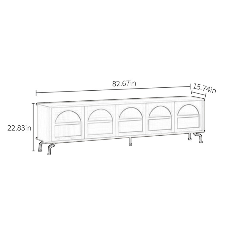 Meuble télé style japonais en bois massif, 82.67"