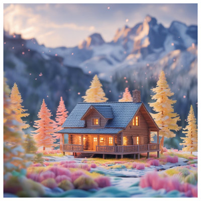 Couvre-lit matelassé Cozy Cabin In Mountains