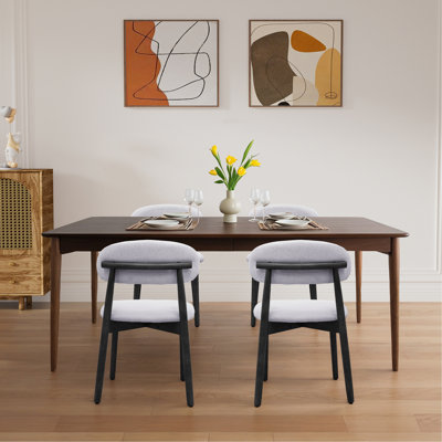 Chaise rembourrée en tissu de lin et coton lavé avec pieds en bois noir, ensemble de 4 chaises sans accoudoirs pour la cuisine, le restaurant, le salon, la salle de réunion
