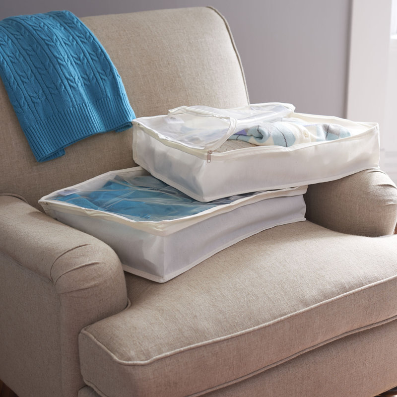 Natural Canvas Sweater Storage Bags with Clear PEVA Top, Set of 2