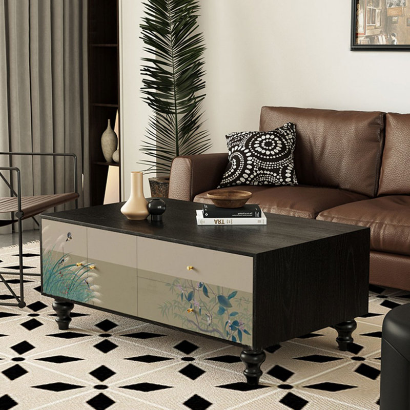 47.24" Black Solid Wood Rectangular Coffee Table
