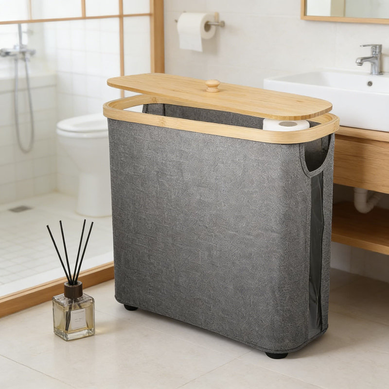 Panier de rangement pliable pour papier hygiénique avec couvercle et poignée, organisateur de salle de bain polyvalent pour rouleaux, serviettes et accessoires