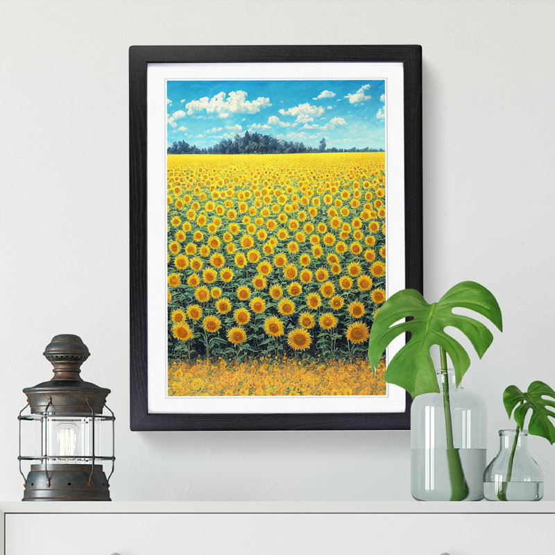 Sunflower Field - Framed Print, 46cm H x 25cm W x 2cm D, Oak