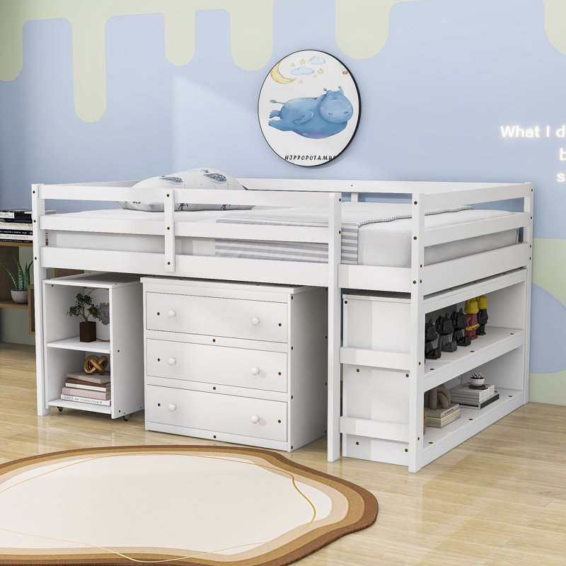 Esperio Kids Full Loft Bed with Drawers, White