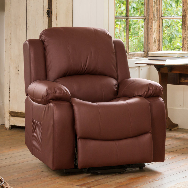 Marisela 92cm Wide Faux Leather Standard Recliner, Burgundy