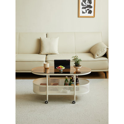 Table basse mobile ovale en métal avec rangement
