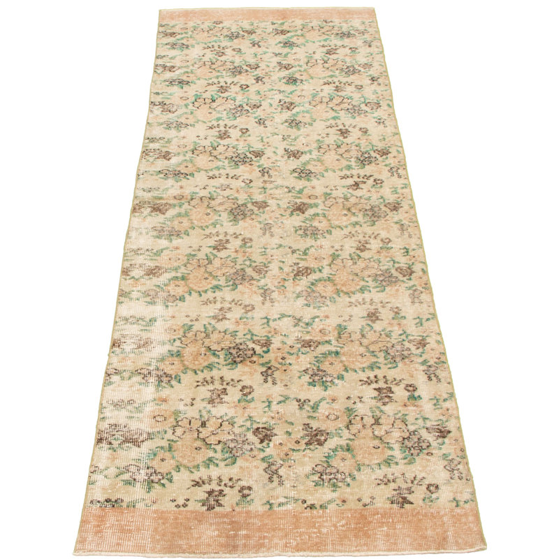 Tapis de couloir Ivoire en Tapis décoratif laine noué à la main de conception unique 3 pi 2 po x 10 pi 2 po Bradd 1980s
