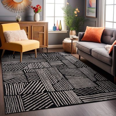 Tapis géométrique noir / ivoire Rambo