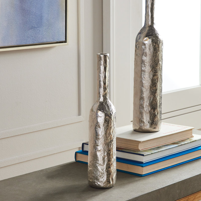 Handmade Aluminum Table Vase, Silver, 24" H x 5" W x 5" D
