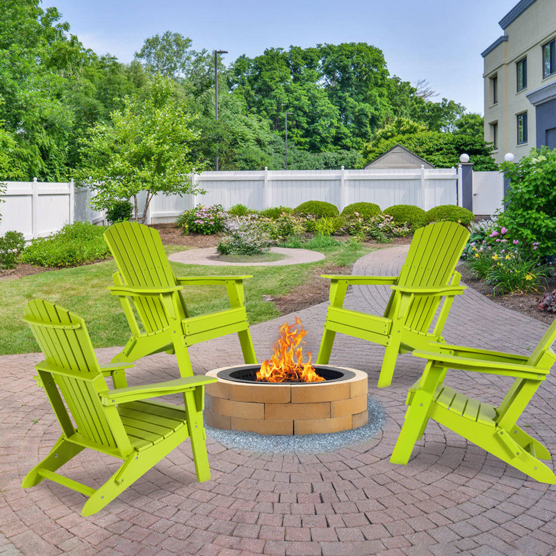 Anbut High - Density Polyethylene (HDPE) Folding Adirondack Chair, Lime Green