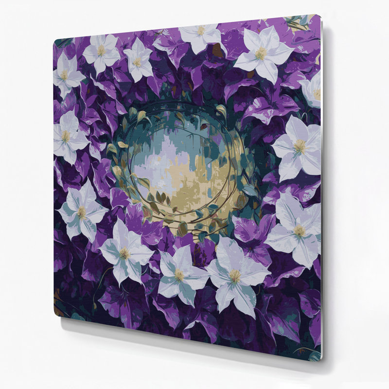 Art mural en métal botanique clématite mauve, H 12 po x l 12 po