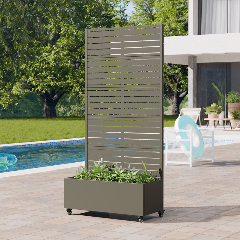 Boîte à fleurs en treillis avec treillis 72 x 35 po, Vert grisâtre, H 72 po x l 35 po x P 16 po