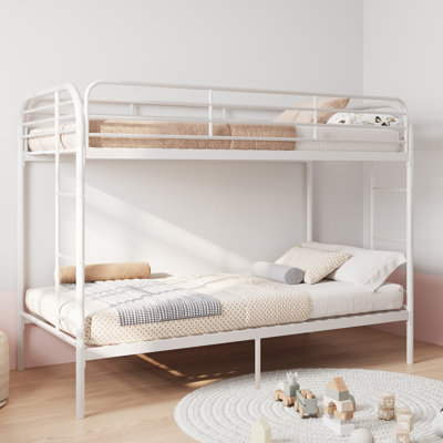 Lit superposé avec échelle et lit superposé en métal à garde-corps haut, espace de rangement, silencieux, taille simple sur simple, blanc