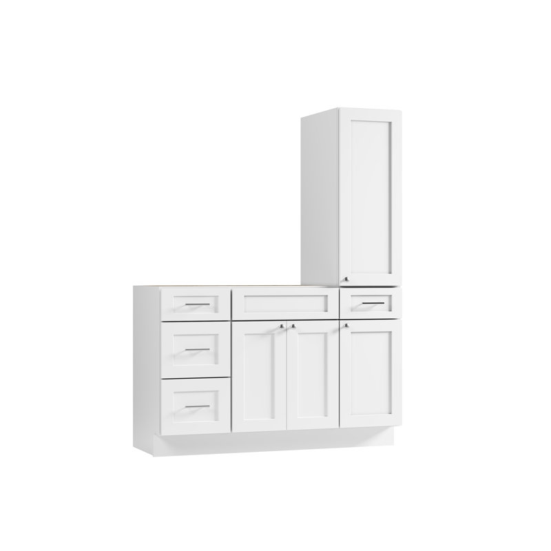 Disar 54'' Single Bathroom Vanity With Right Tall Linen Cabinet Dovetail Solid Wood Drawer Base Only, White
