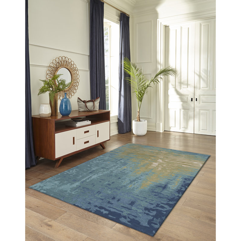 Tapis bleu en laine touffeté à la main Tasley, Rectangle 8 pi 3 po x 11 pi 5 po