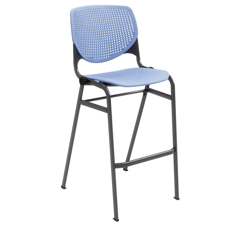 Kool 30" Bar Stool, White, Silver, Navy