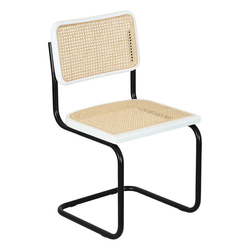 Marcel Breuer Cesca Cane Cantilever Dining Side Chair, White/Natural/Black
