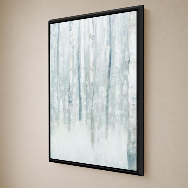 «Birches in Winter Blue Gray» par Julia Purinton - impression sur toile, 36" H x 24" W, Cadre flottant biseauté, Noir