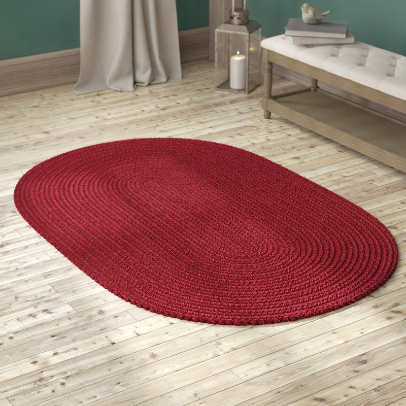 Tapis rouge tressé à la main Smyth, Ovale 7 pi x 9 pi
