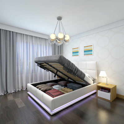Queen Size Tufted Upholstered Platform Bed With Hydraulic Storage System,PU Storage Bed With LED Lights And USB Charger -  Orren Ellis, 2C64F1643F814F038F452E0E37886A43