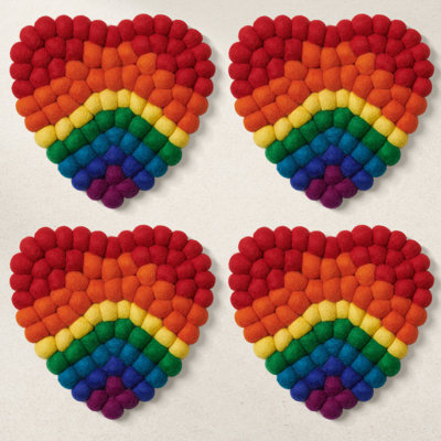 MODWOOL Rainbow Heart Shaped Drink Coasters (Set of 4)