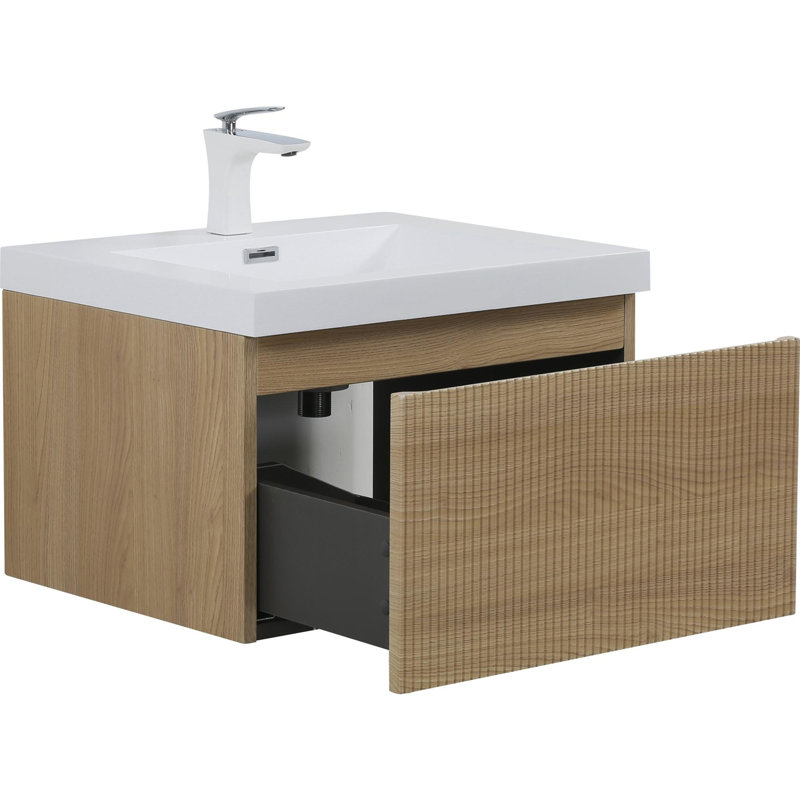 Meuble-lavabo flottant avec lavabo, Chêne naturel, Blanc, 24"