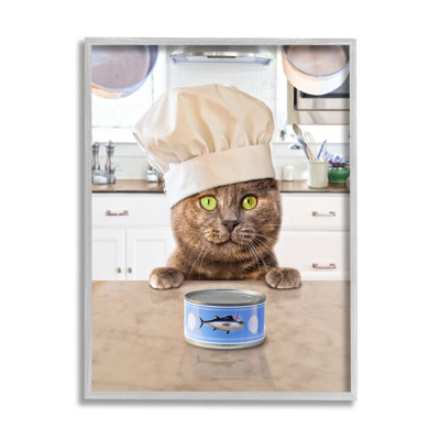 «Cat Cat & Tuna Can», encadré sur bois par Michael Quacken