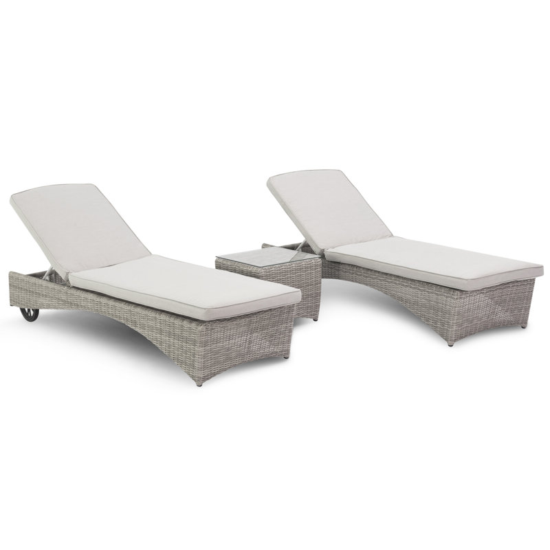 Milligan 198cm Long Reclining Single Chaise with Cushions and Table, Light Grey