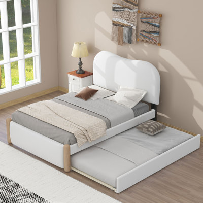 Lit plateforme simple tapissier avec pieds de support en bois et lit gigogne simple