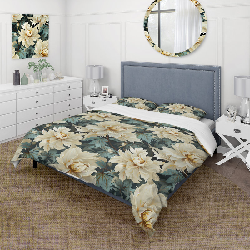 Ensemble de housse de couette blanc et bleu, Housse de couette pour grand lit et 2 taies décor