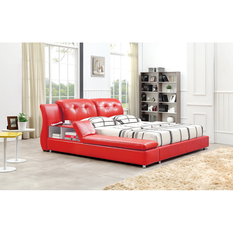 Muski Upholstered Sleigh Bed, Red, Eastern King