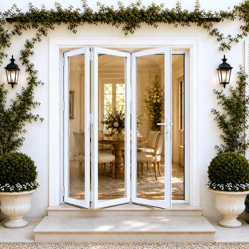 Porte pliante en aluminium pliante à gauche en verre blanc l 96 po x H 96 po (3 + 0), Blanc