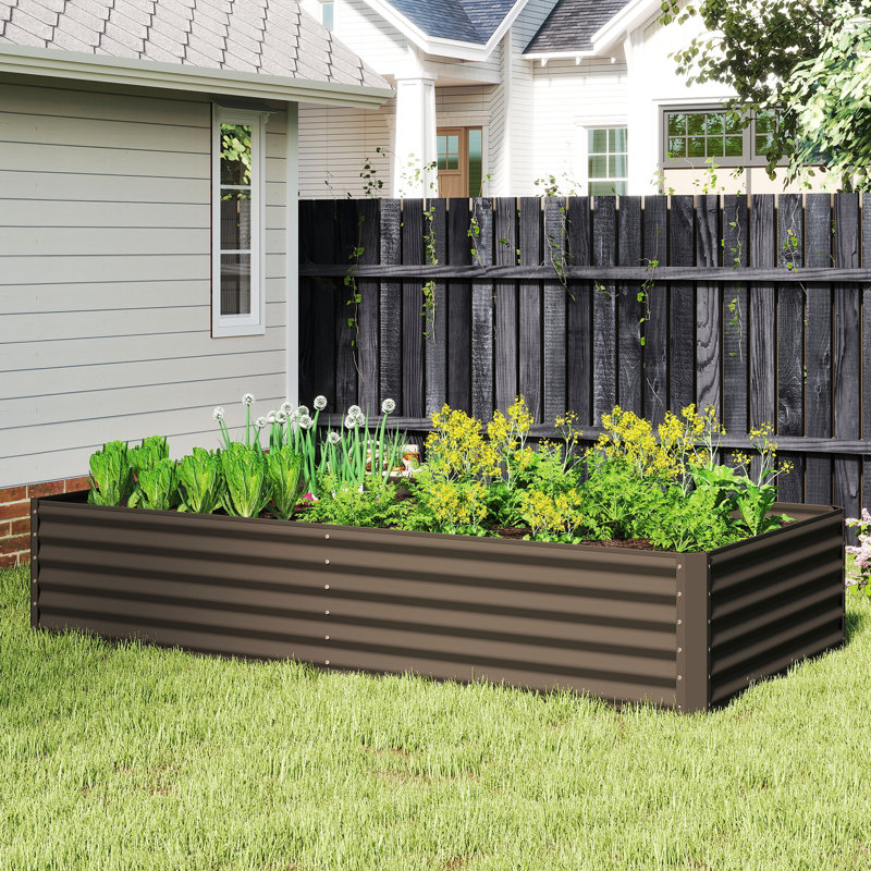 Lit de jardin surélevé en métal Sacia, H 17,72 po x l 47,25 po x P 94,49 po, Brun
