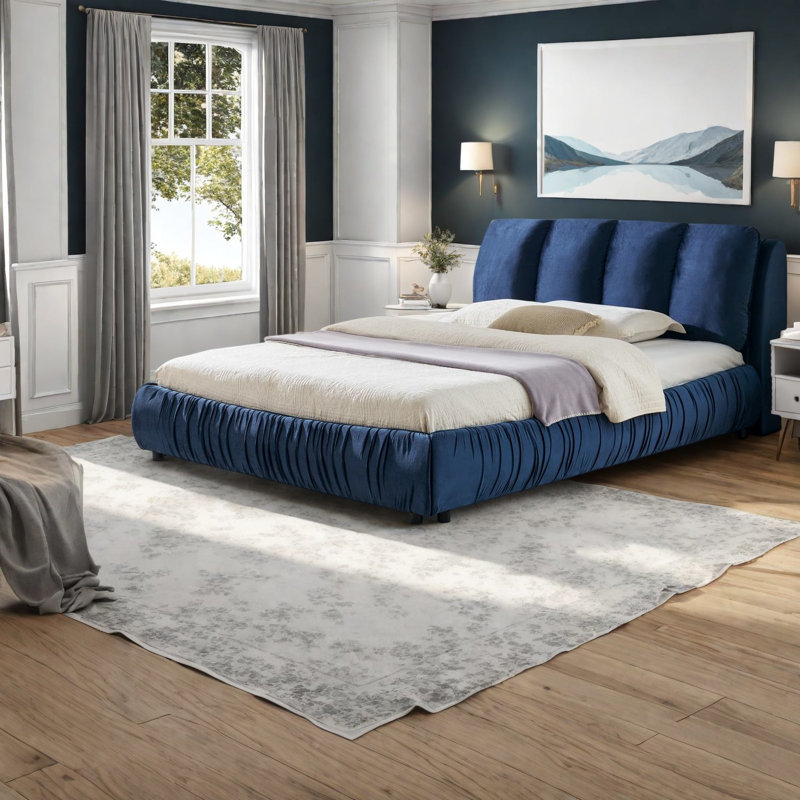 Grands lits moelleux, structure en panneau de fibres à densité moyenne en velours brillant, style moderne pour la chambre à coucher
