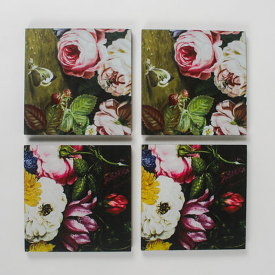 Wood Square 4 Piece Coaster Set
