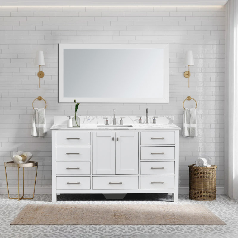 Angela X P 22 po D Meuble-lavabo simple avec comptoir, Blanc, Nickel brossé