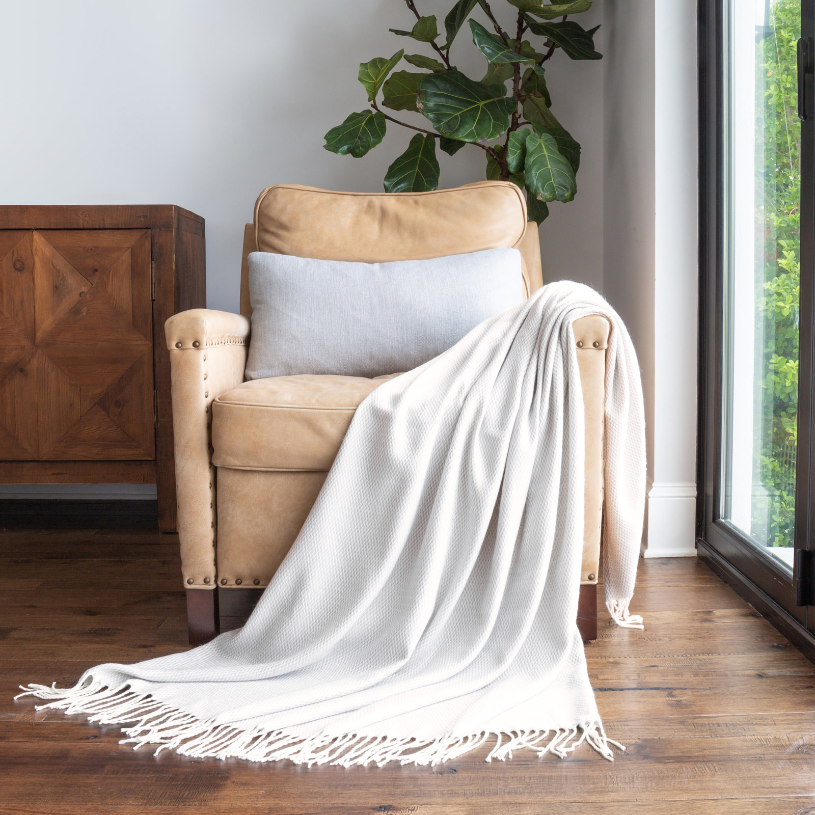 Knit Throw Blanket, Light Gray