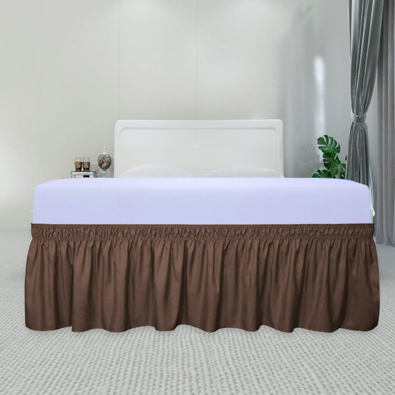 Wrap Around Ruffled Bed Skirt with Adjustable Elastic Belt - 22 Inch Drop, Brown