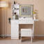 Bureau de coiffeuse avec miroir lumineux et prise de courant, bureau de maquillage avec tiroirs et grande armoire de rangement pour la chambre à coucher, 3 modes d'éclairage à luminosité réglable, tabouret de rangement, blanc