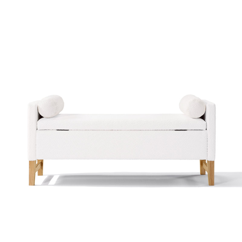 Lyndes Modern Upholstered Boucle Storage Benchn With Pillows And And Solid Wood Legs